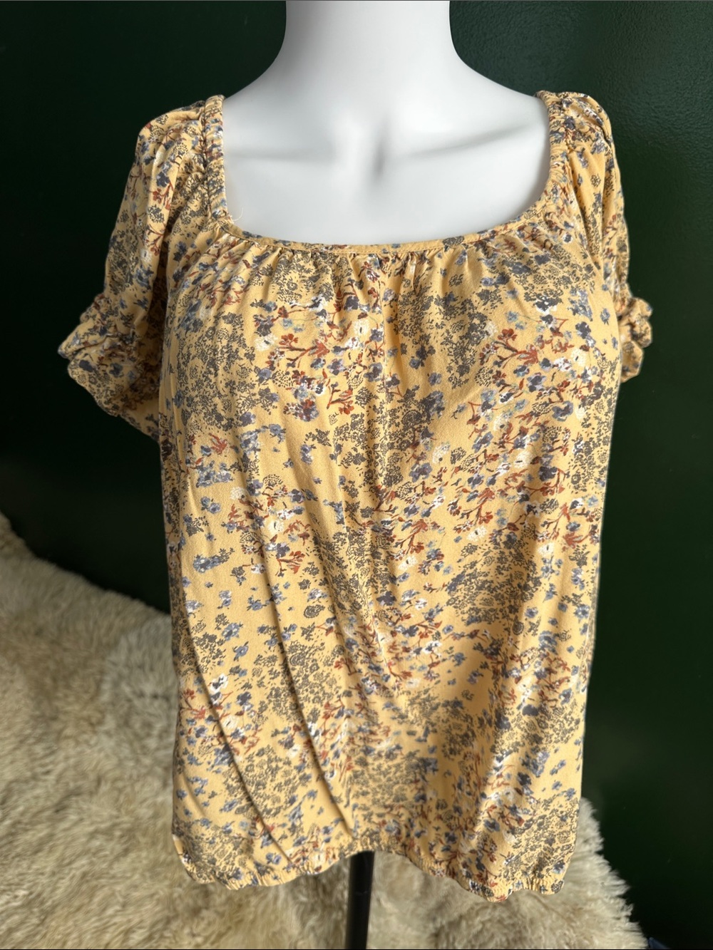 Maurices Yellow Floral Square-Neck Peasant Top